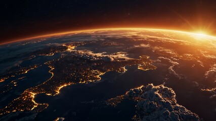 Fototapeta premium sunrise over the earth from space satellite photo