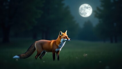 Mysterious Nocturnal Fox Under Moonlight