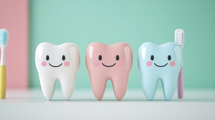 Friendly cartoon tooth characters dental care concept colorful illustration cheerful atmosphere gigapixel quality
