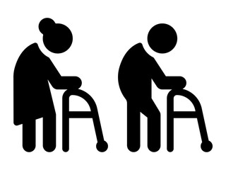 Old couple icon. Senior, elder with walker vector icon.