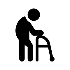 Old man icon. Senior, elder with walker vector icon.