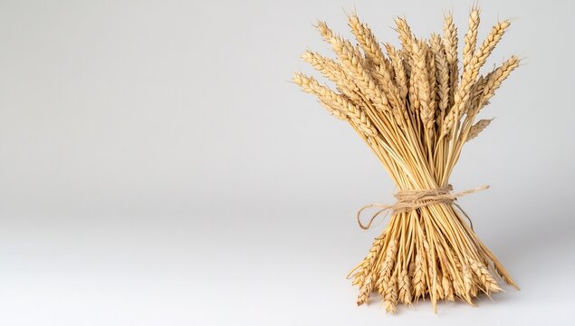 Wheat sheaf on white background; harvest, agriculture, food