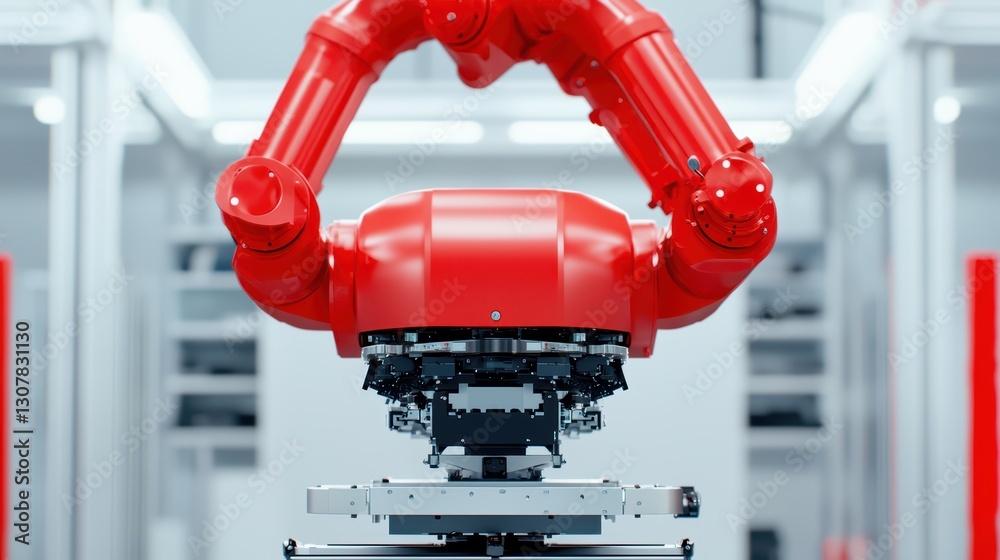 Poster advanced robot assembling high-tech vehicle components in a modern factory setting