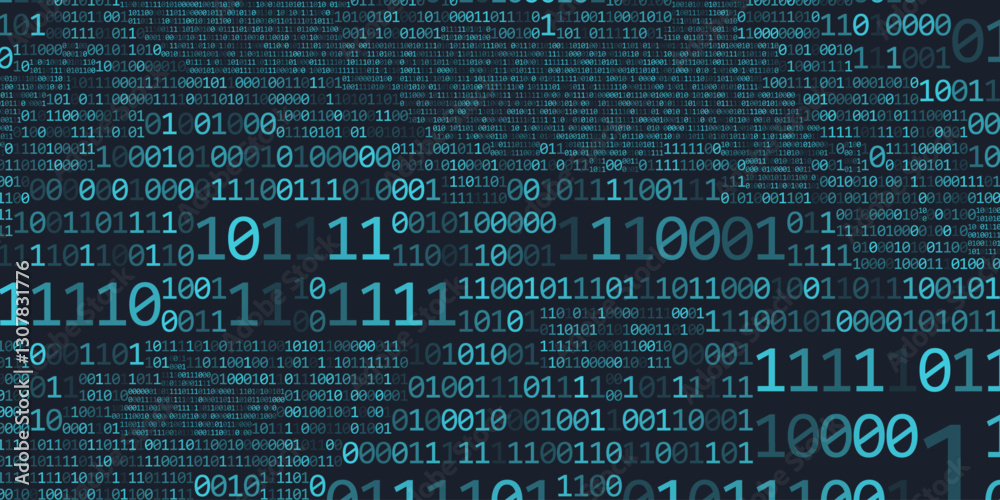 Poster Abstract binary code cloud background. AI learning on data cyber field. Futuristic digital technology.