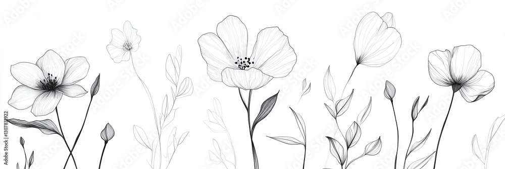 Aufkleber delicate botanical line art showcasing modern simplicity with intricate floral patterns on a clean w