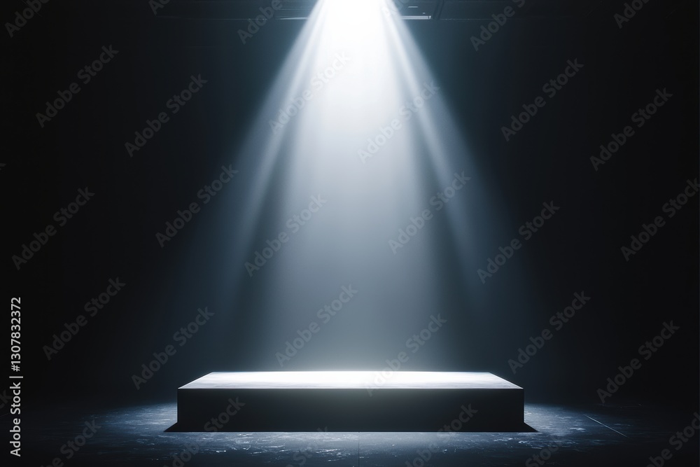 Aufkleber spotlight illuminating empty stage in dark room, creating atmospheric background