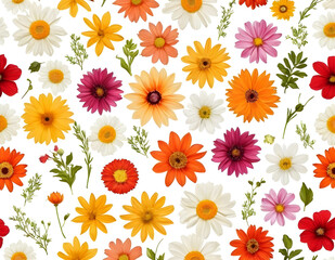 Obraz premium Vibrant, hand-painted flowers on a clean white background, perfect for nature or art-themed projects