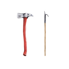 A firefighter axe and a fire hook,