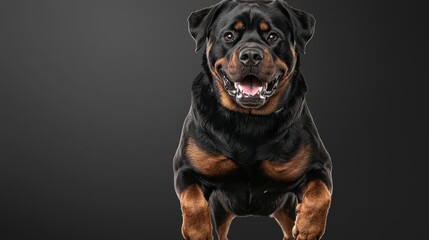 Muscular Dog Jumping Off the Ground to Catch a Toy in Dark Background