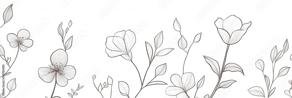 Aufkleber delicate botanical line art showcases minimalist elegance with modern floral patterns on white backg