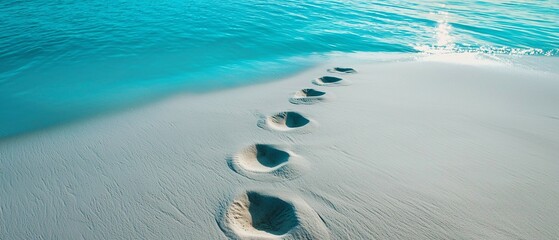 Footprints in the sand leading to the tranquil ocean waters edge