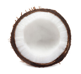 Half of cracked coconut isolated on white