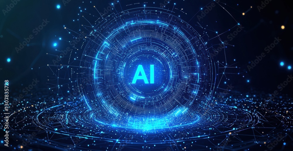 Poster artificial intelligence glowing in futuristic digital interface