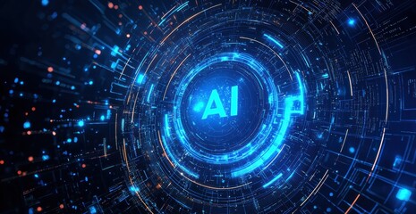 Obraz premium Artificial intelligence glowing in futuristic digital circle with data processing