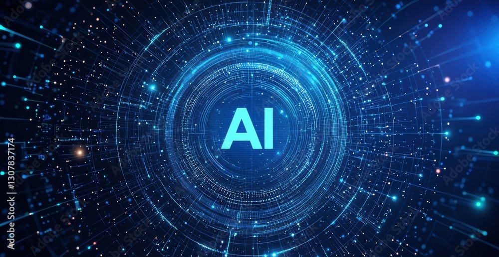 Poster artificial intelligence symbol glowing in futuristic digital circle