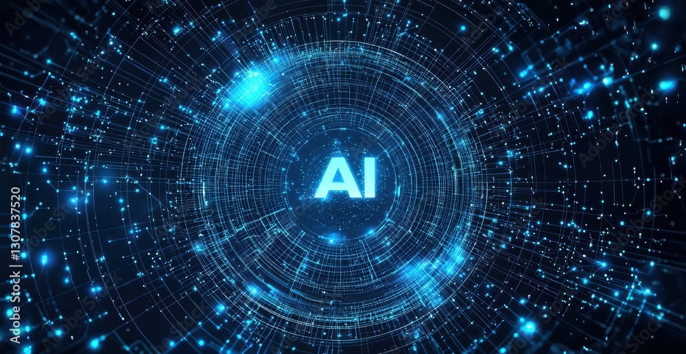 Poster Artificial intelligence symbol glowing in center of futuristic technological circle