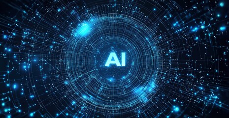 Obraz premium Artificial intelligence symbol glowing in center of futuristic technological circle