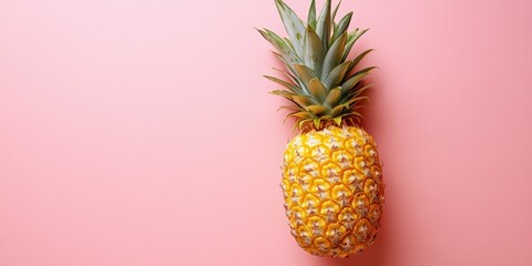 Fresh pineapple on a vibrant pink background creating a cheerful food aesthetic