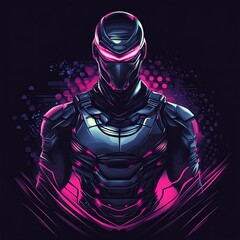 Naklejka premium Cyberpunk Ninja Warrior: Neon Glow Armor Portrait