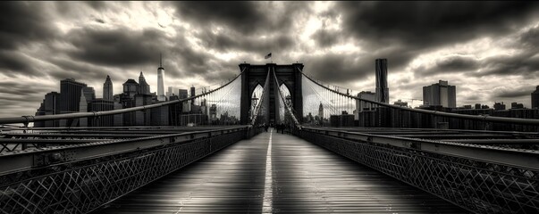 Naklejka premium Brooklyn Bridge in New York City with city skyline