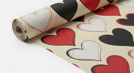 Romantic cream background with red black white hearts pattern design love gift card cute paper print