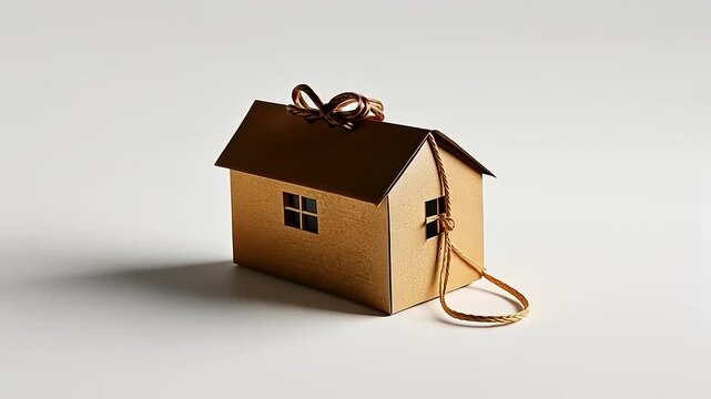Brown Cardboard House Shaped Gift Box with Twine Bow