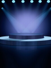 Illuminated Stage Podium with Spotlights - Blue Presentation Background