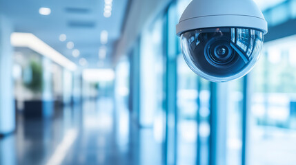 Dome-shaped Security Camera Monitoring a Modern Indoor Environment