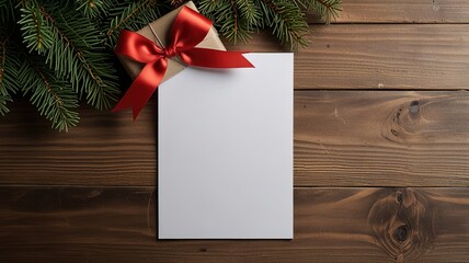 Fototapeta premium Greeting card christmas mockup with fir tree branches on dark wooden background