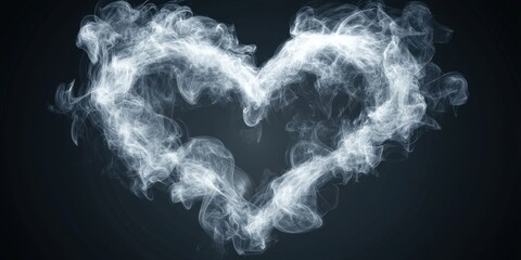 A smoky heart shape against a dark background, symbolizing love and passion through ethereal wisps of vapor.
