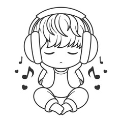 Little boy listening to music, for coloring
