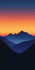 Fototapeta premium Majestic Dark Mountain Silhouette: Dramatic Peaks at Sunset, Epic Landscape, Nature Photography, 