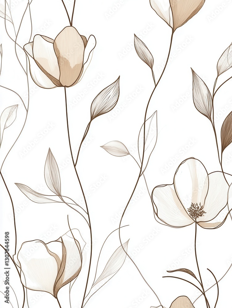 Poster Delicate line art floral pattern showcasing minimalist elegance with modern botanical designs on a clean white background Generative AI