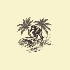 Monkey surfing design vector template illustration