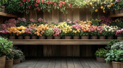 Colorful Flower Display on Rustic Wooden Bench