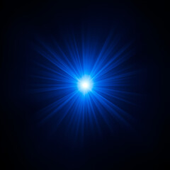 Fototapeta premium Bright blue light burst in dark space.