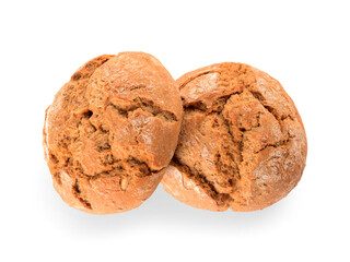 Delicious whole grain buns on white background