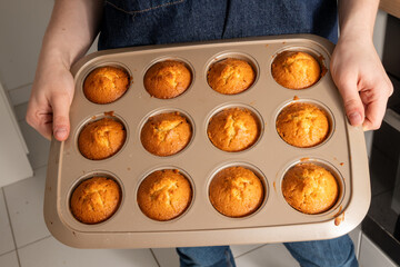 tray of homemade lemon muffins