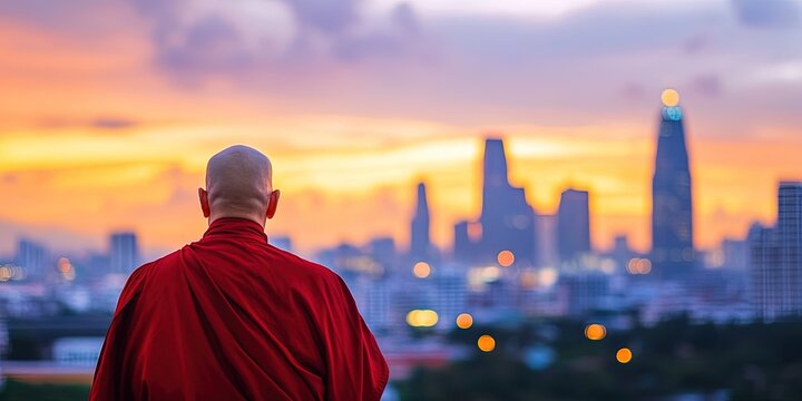 Buddhist monk in city 