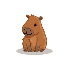 cute cartoon capybara isolated on white background. Animal in flat style. Vector