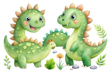 Fototapeta premium Adorable Cartoon Baby Dinosaur Set