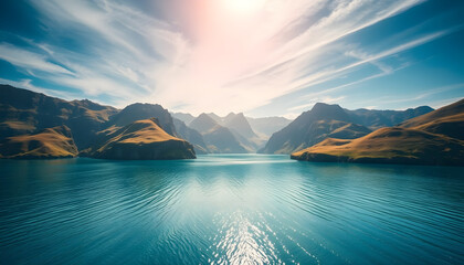 Experience the profound connection between land and water with this image, enhanced by advanced technology to bring out the vivid details of the vista.
