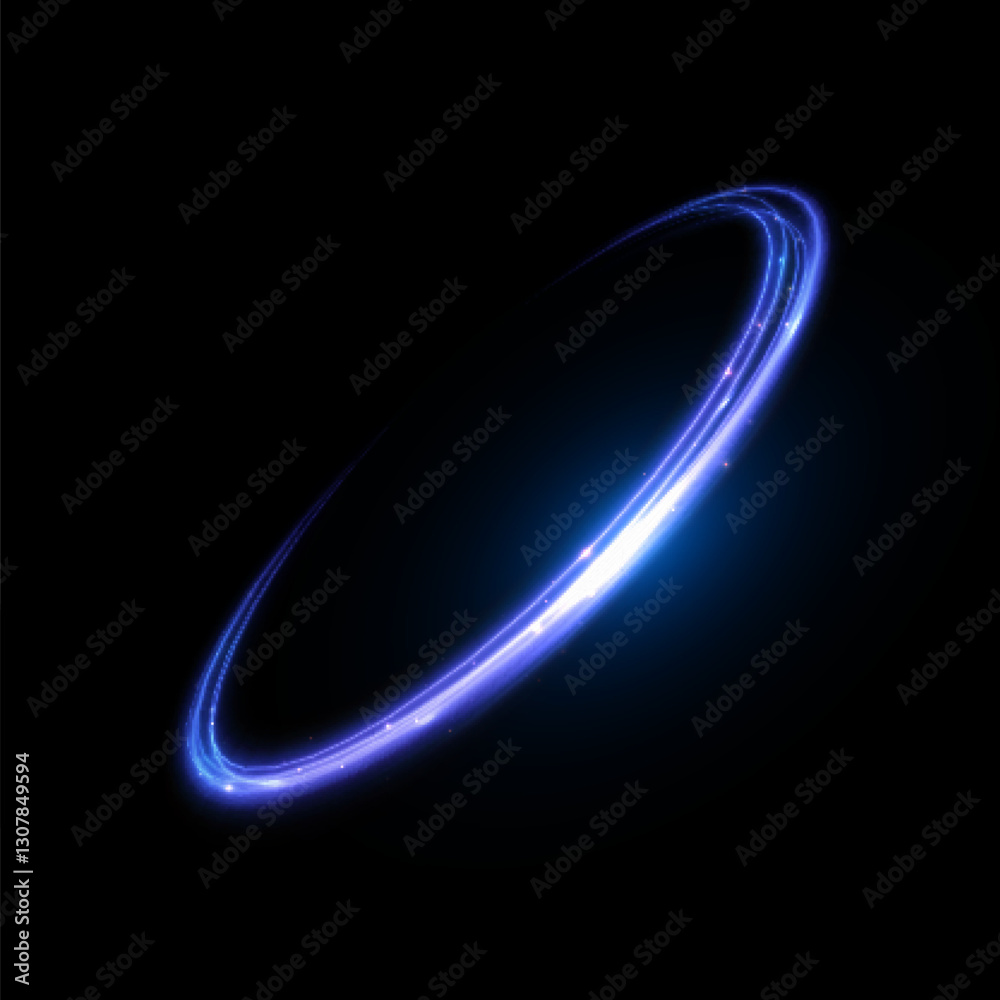 Aufkleber Light bright blue swirl glowing curved line with flickering light effect. Glow effect for game interface design on black background.