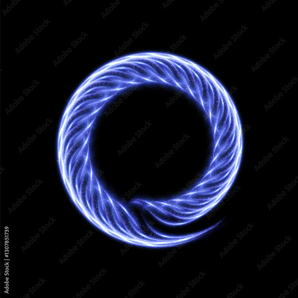 Aufkleber Light bright blue swirl glowing curved line with flickering light effect. Glow effect for game interface design on black background.