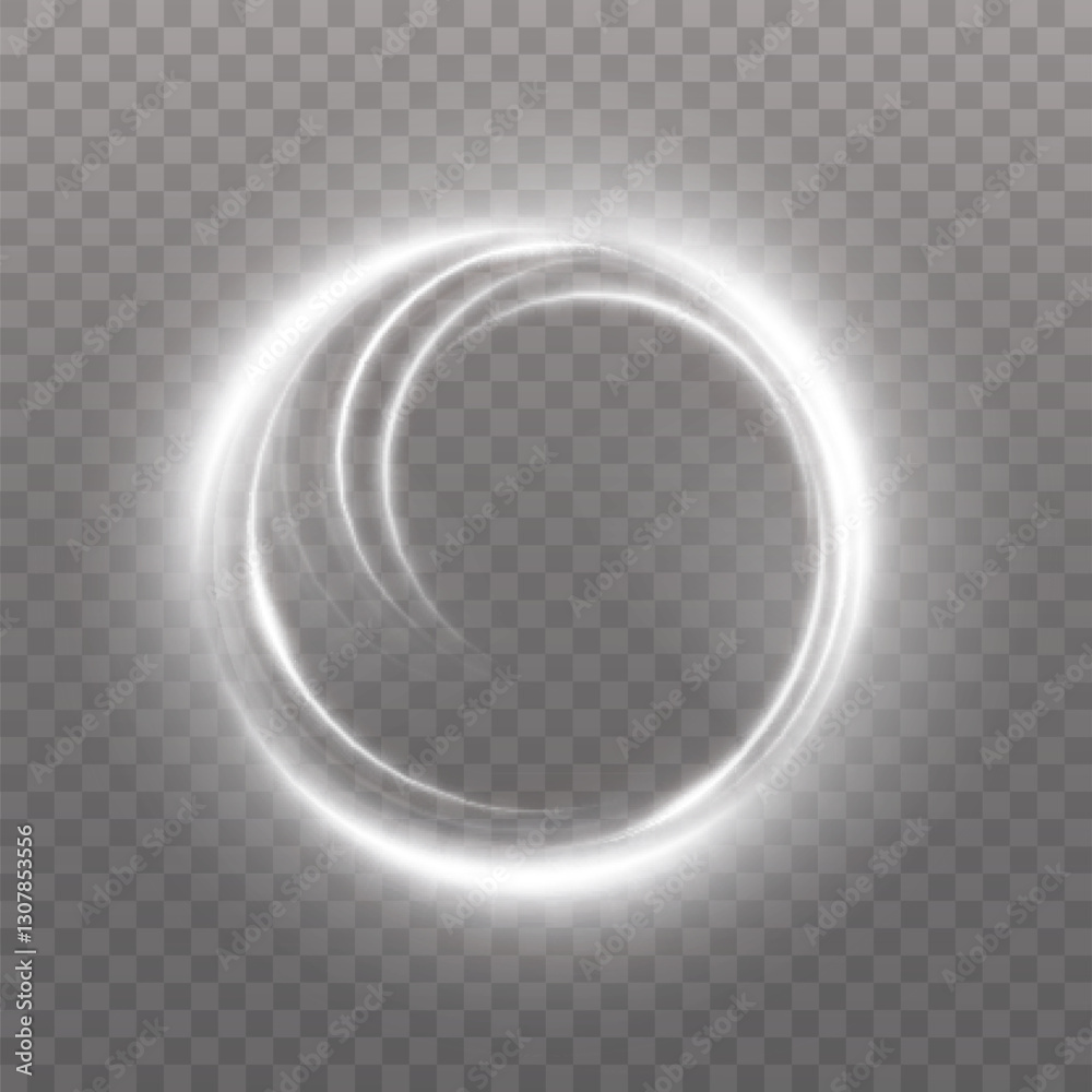 Fototapete Abstract light effect of glowing line, bright swirl moving in circle on transparent background. Light flow speed effect. Vector