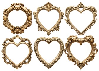 Golden Heart Love ornaments isolated on white background