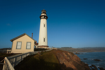 A lighthouse on the edge of a cliff in Northern California. 