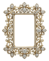 Glistening diamond-embellished ornamental frame with intricate patterns on transparent background
