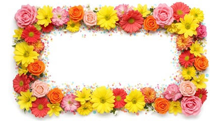 Obraz premium Vibrant colorful flowers frame with confetti festive design perfect for spring summer celebrations