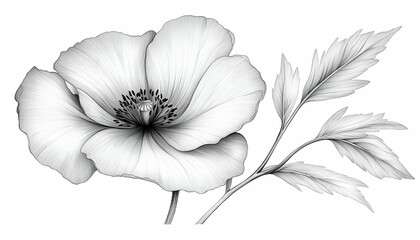 Fototapeta premium Detailed grayscale poppy illustration (1)